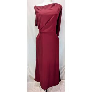 Betsy & Adam 22W Burgundy One Shoulder Formal Gown NWT